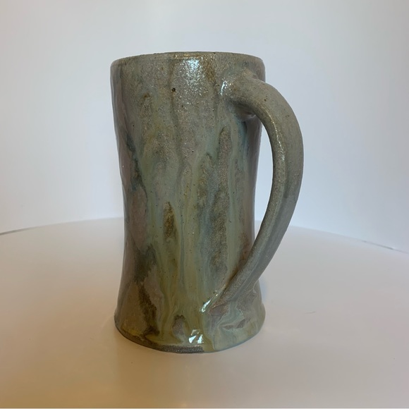 Glazed pottery coffee mug, pastel colors 5 1/2”, diamond pattern painted - Picture 5 of 12